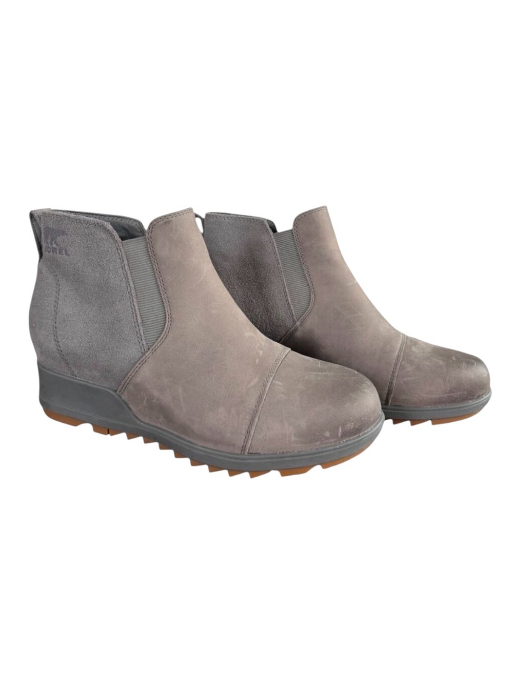 Sorel Evie Leather Chelsea Ankle Boot Quarry Grey Size 9.5 Pull-On NEW